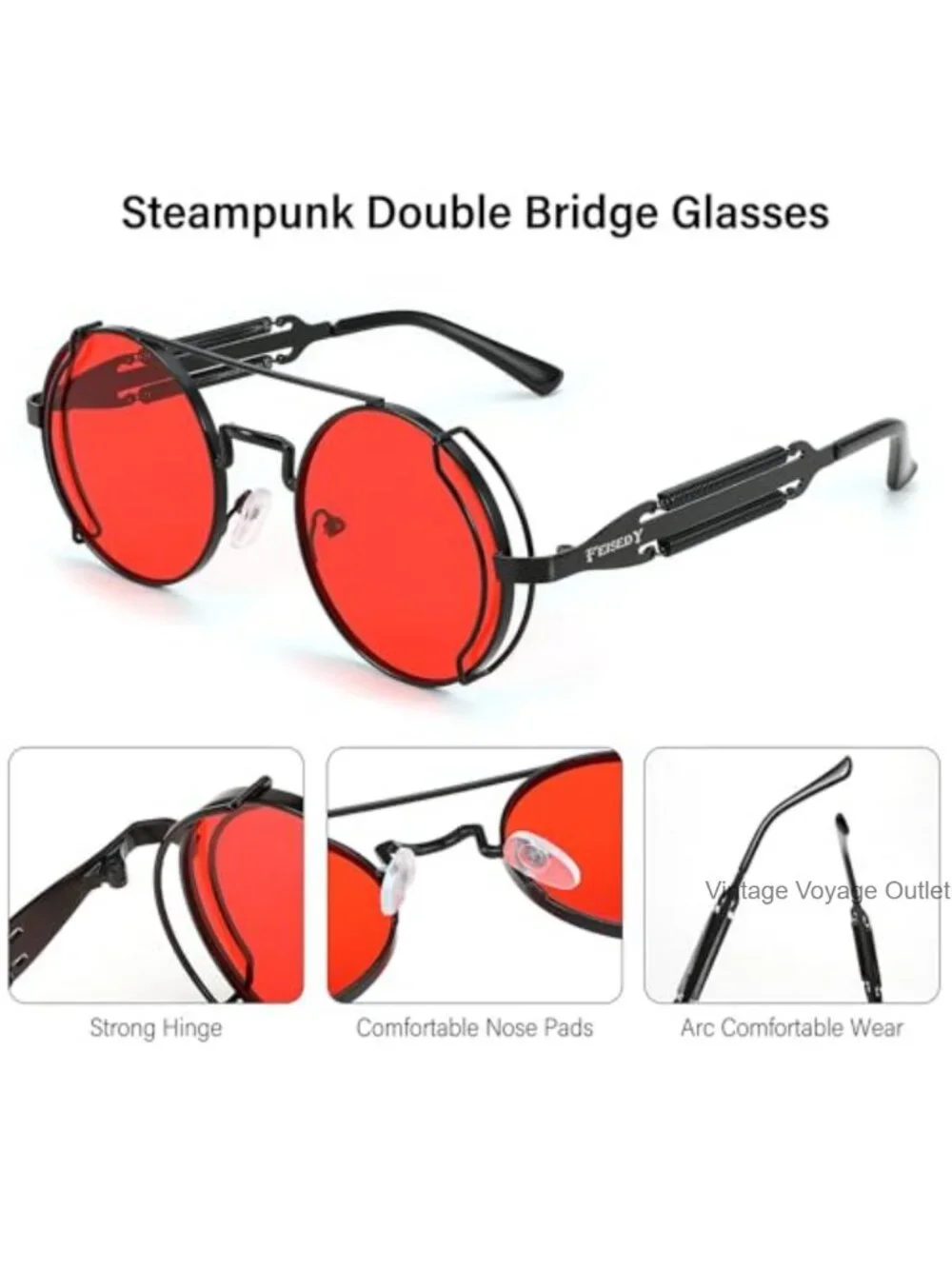 Aviator Sunglasses for Men Women Steampunk Round Metal Frame UV400 HD Lens